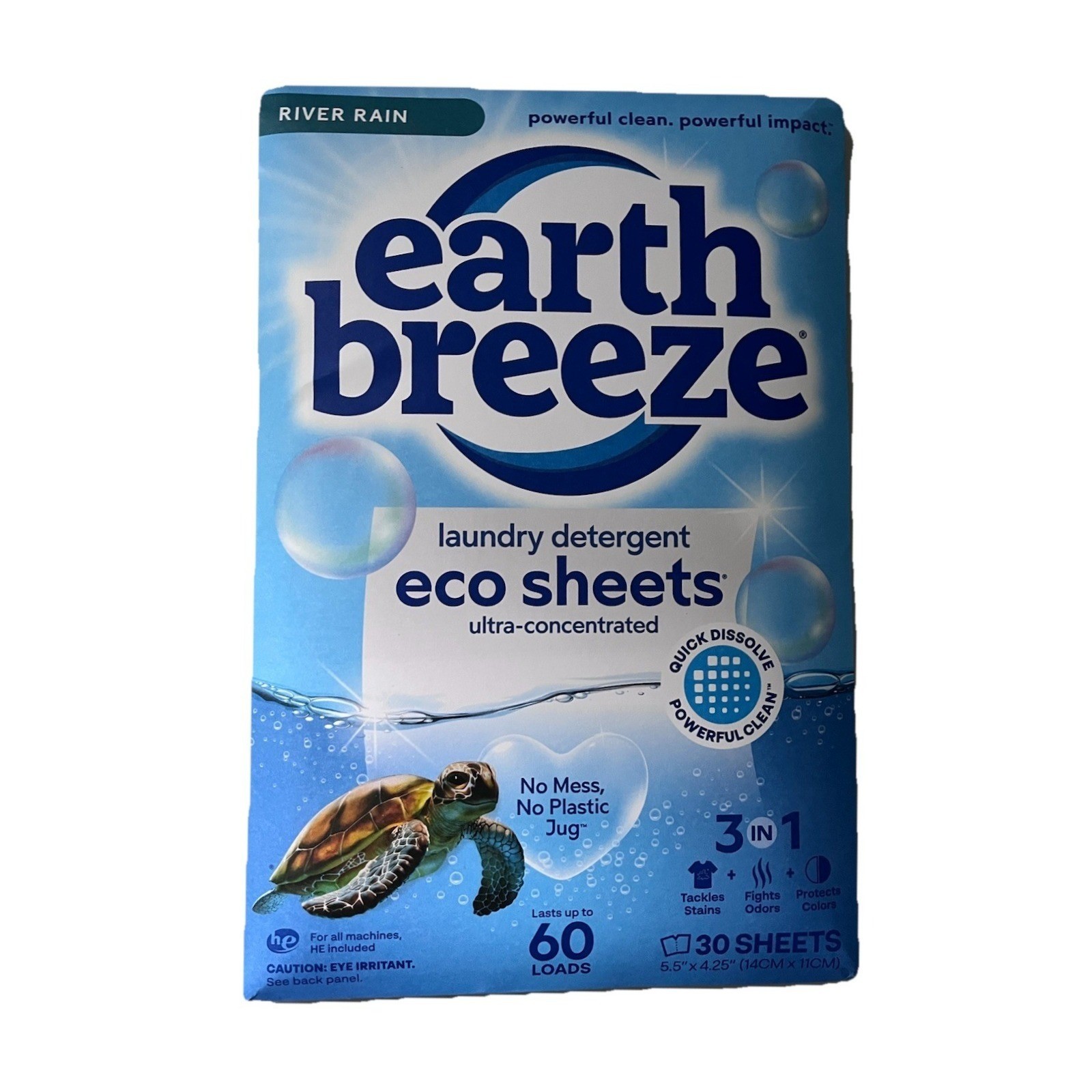 Earth Breeze Laundry Detergent Eco Sheets River Rain 30ct 60 Loads New