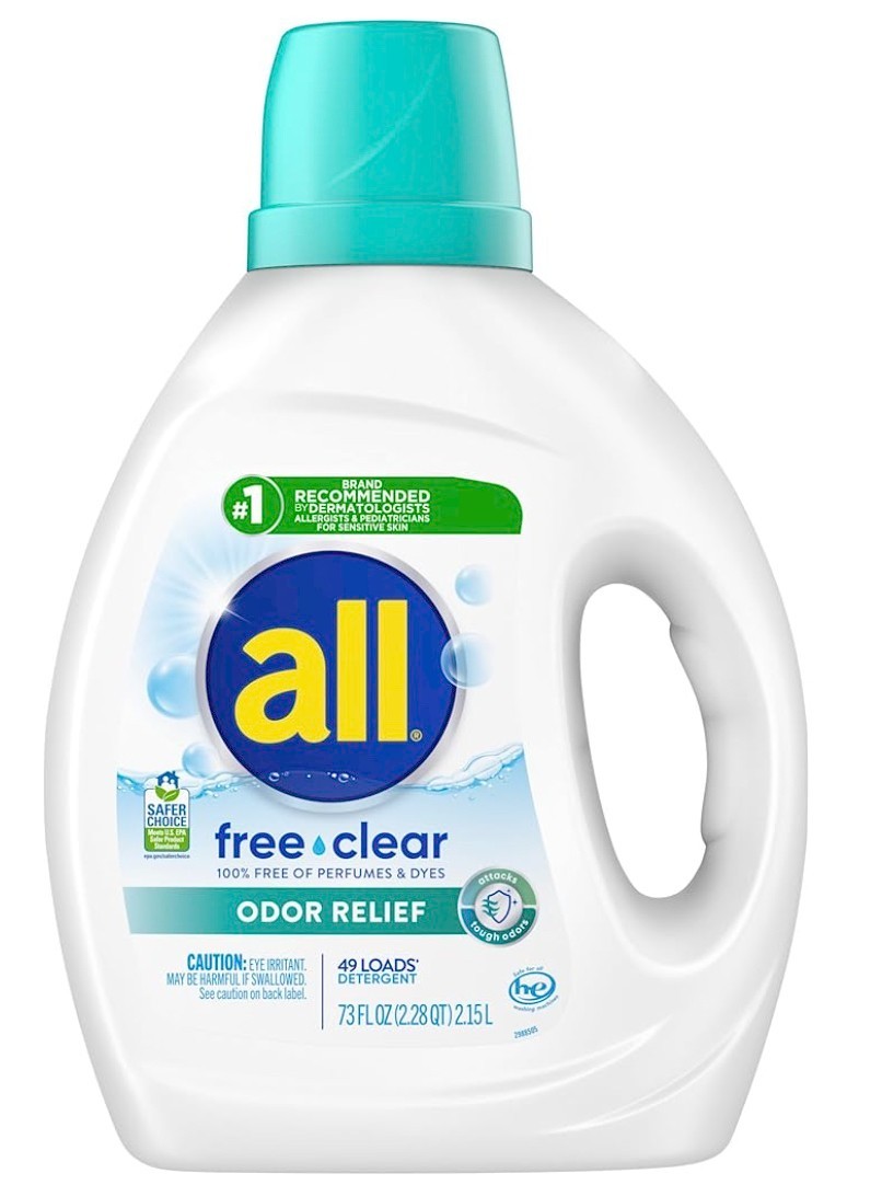 all Liquid Laundry Detergent, Free Clear, Odor Relief, 73 Fluid Ounces, 49 Loads