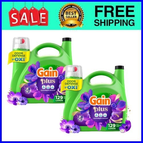 Gain Plus Laundry Detergent Liquid, Now with Odor Defense + OXI, Moonlight,2pack