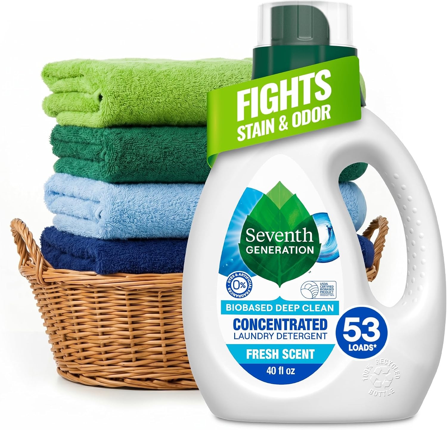 Seventh Generation Laundry Detergent, 40 oz (53 loads), Fresh Scent, Fights Stai