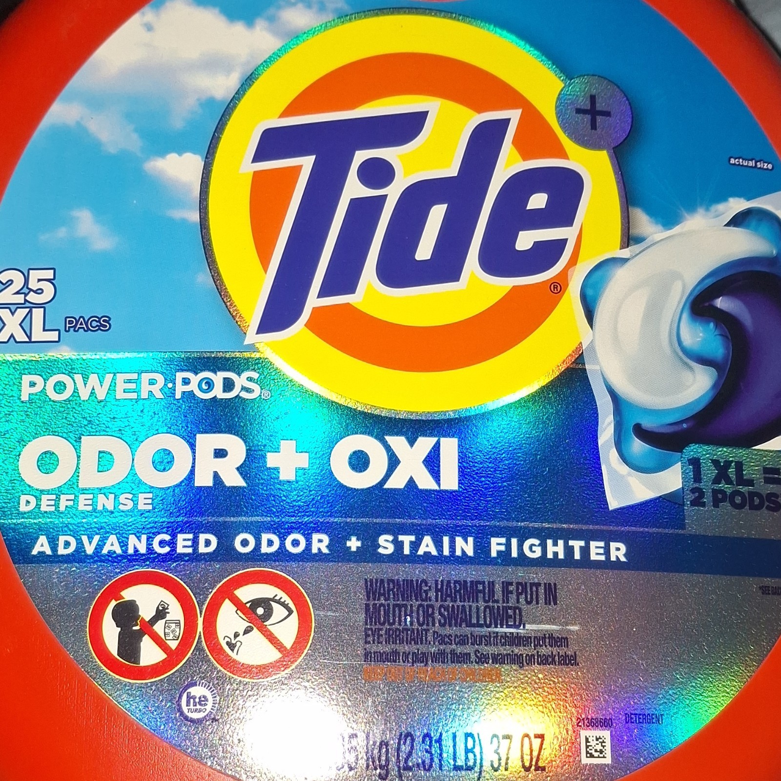 Tide Power Pods Odor + Oxi Defense HE Laundry Detergent Pods, 25 Pacs/Loads