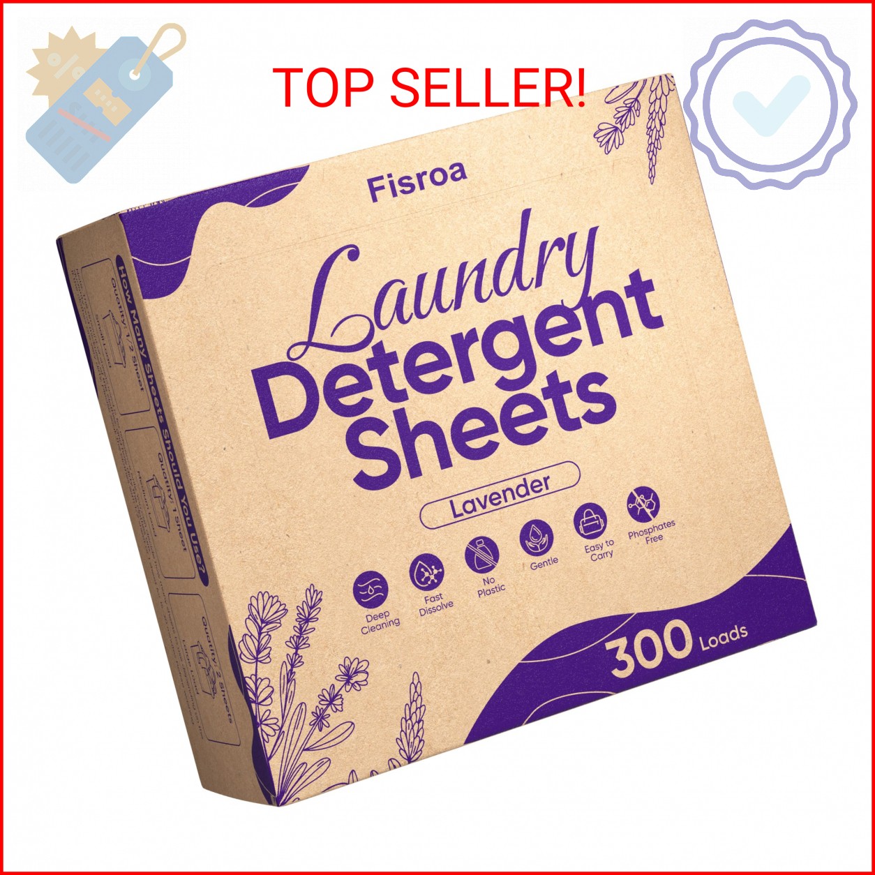Lavender Laundry Detergent Sheets Travel Eco-friendly 300 Loads Fisroa Clothes W