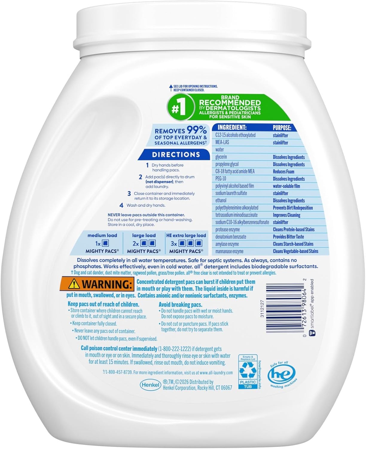 Unit Dose Laundry Detergent Mighty Pacs Free Clear OXI 72 Count