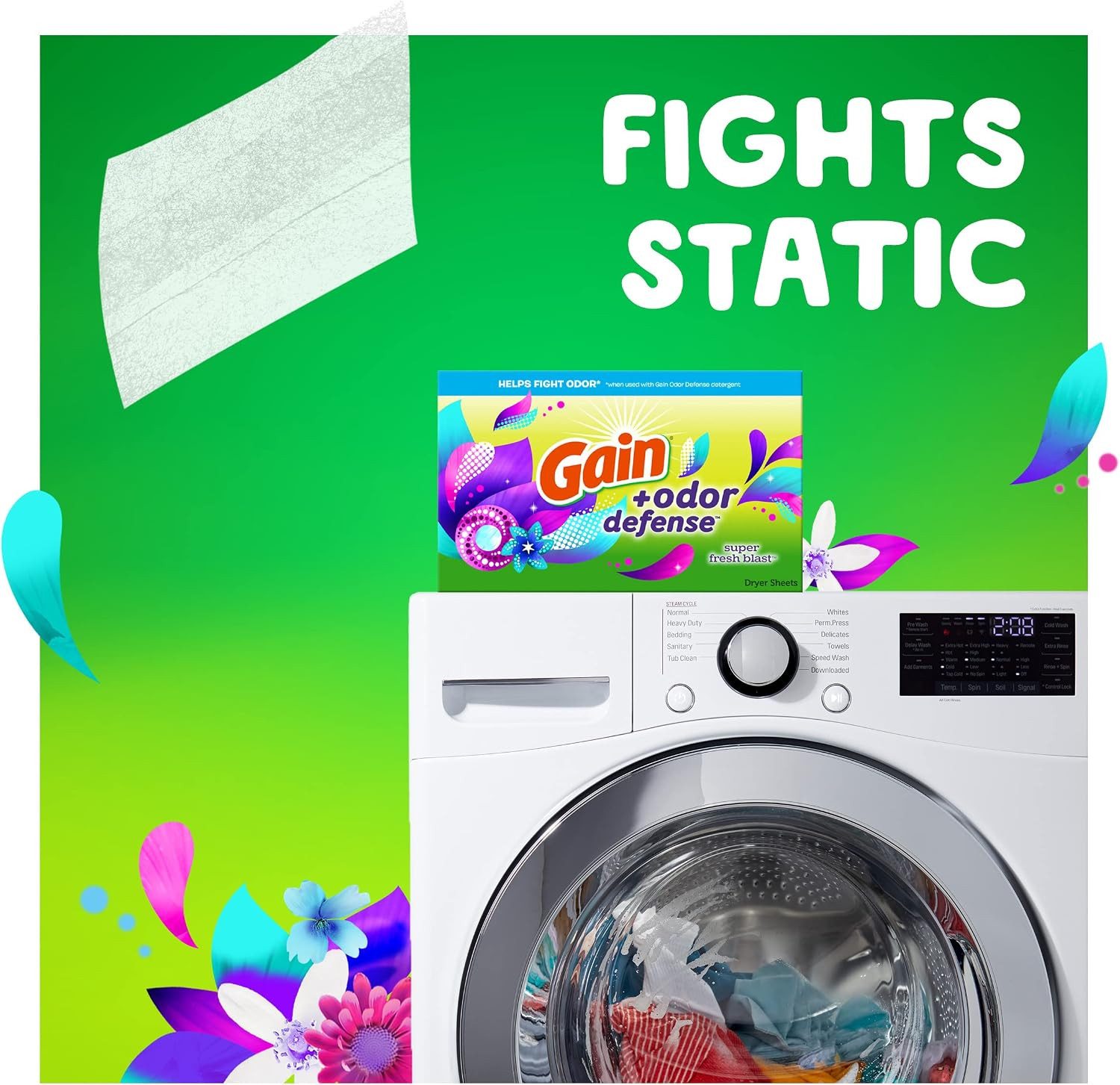 Gain Dryer Sheets plus Odor Defense, Super Fresh Blast Scent, 240 Count, Helps F