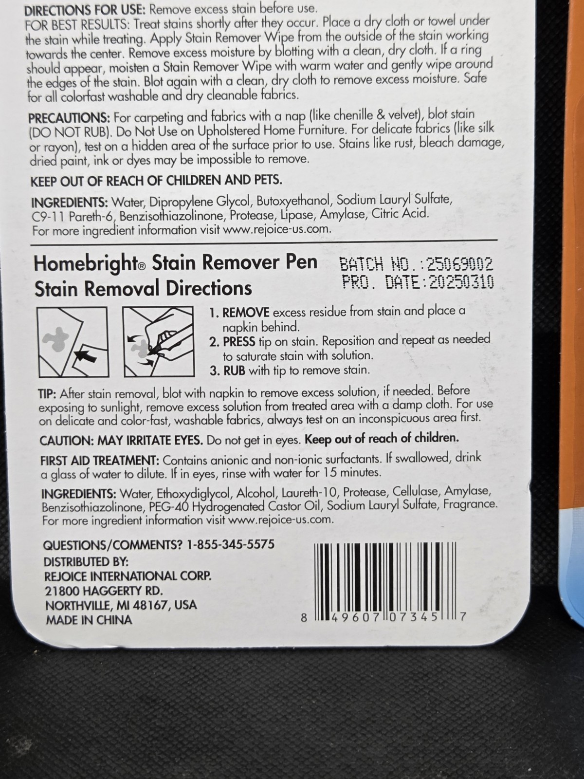 Lot Of 2 Homebright Stain Remover On The Go Pen 4 Stain Remover Wipes