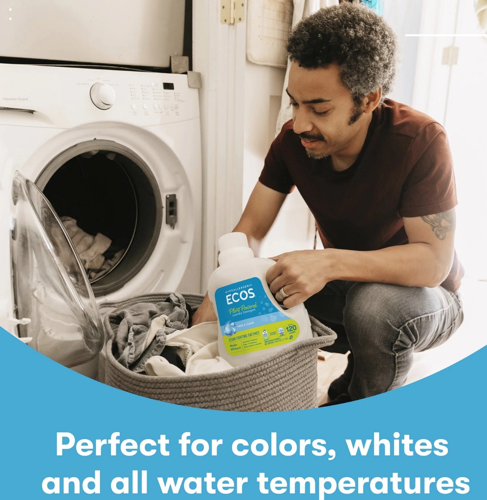 ECOS Plus Liquid Detergent with Enzymes, Free & Clear, 110 oz, 120 Loads