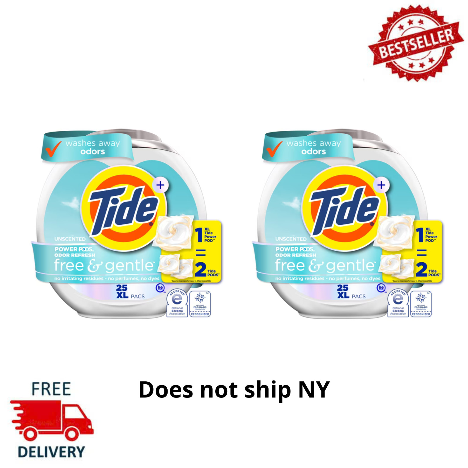 2-Pack Tide Power PODS Free and Gentle Odor Refresh Laundry Detergent, 25 Ct