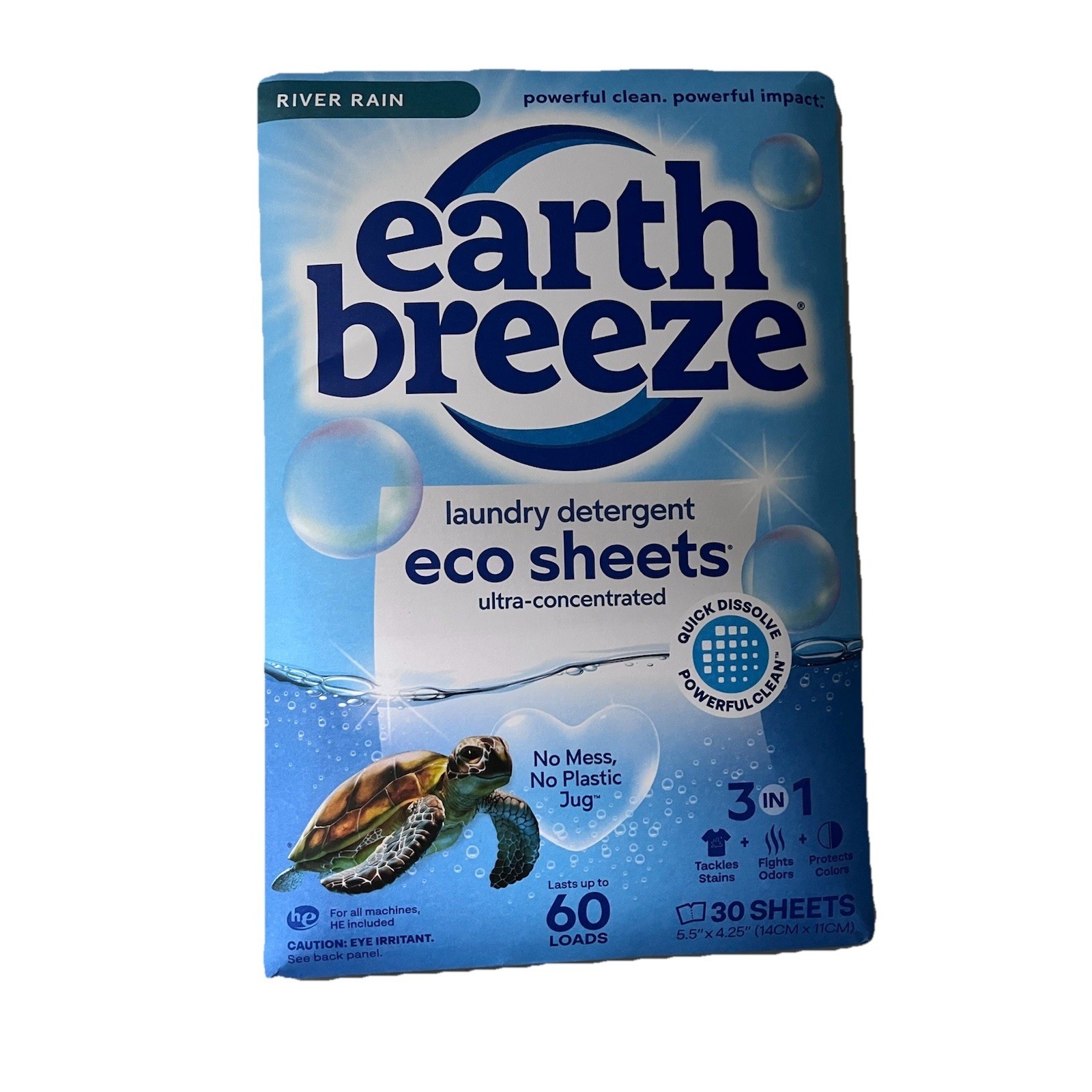 Earth Breeze Laundry Detergent Eco Sheets River Rain 30ct 60 Loads New