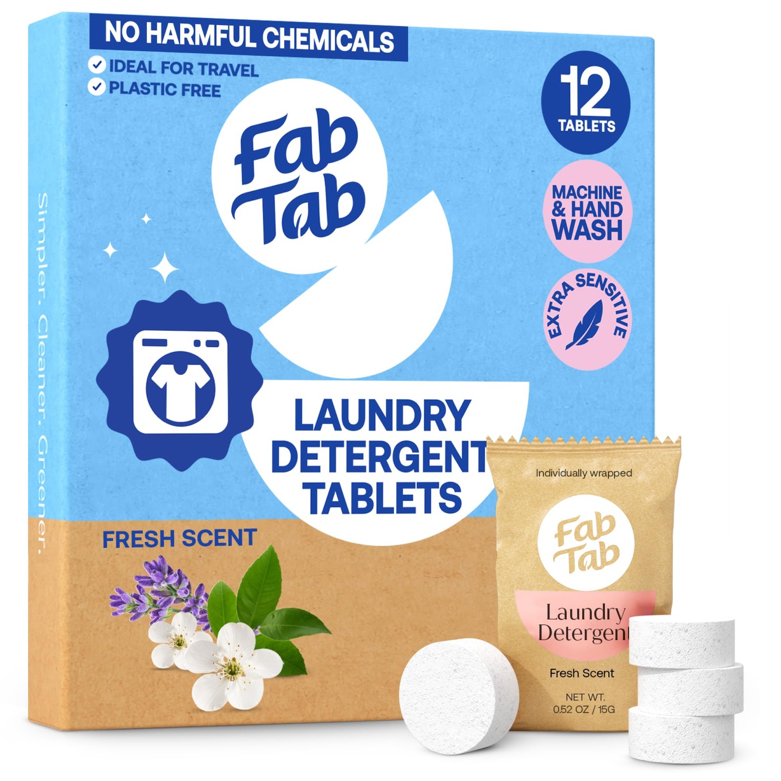 Laundry Detergent Tablets, Plant-Based Formula, Removes Tough Stains, Plastic-Fr