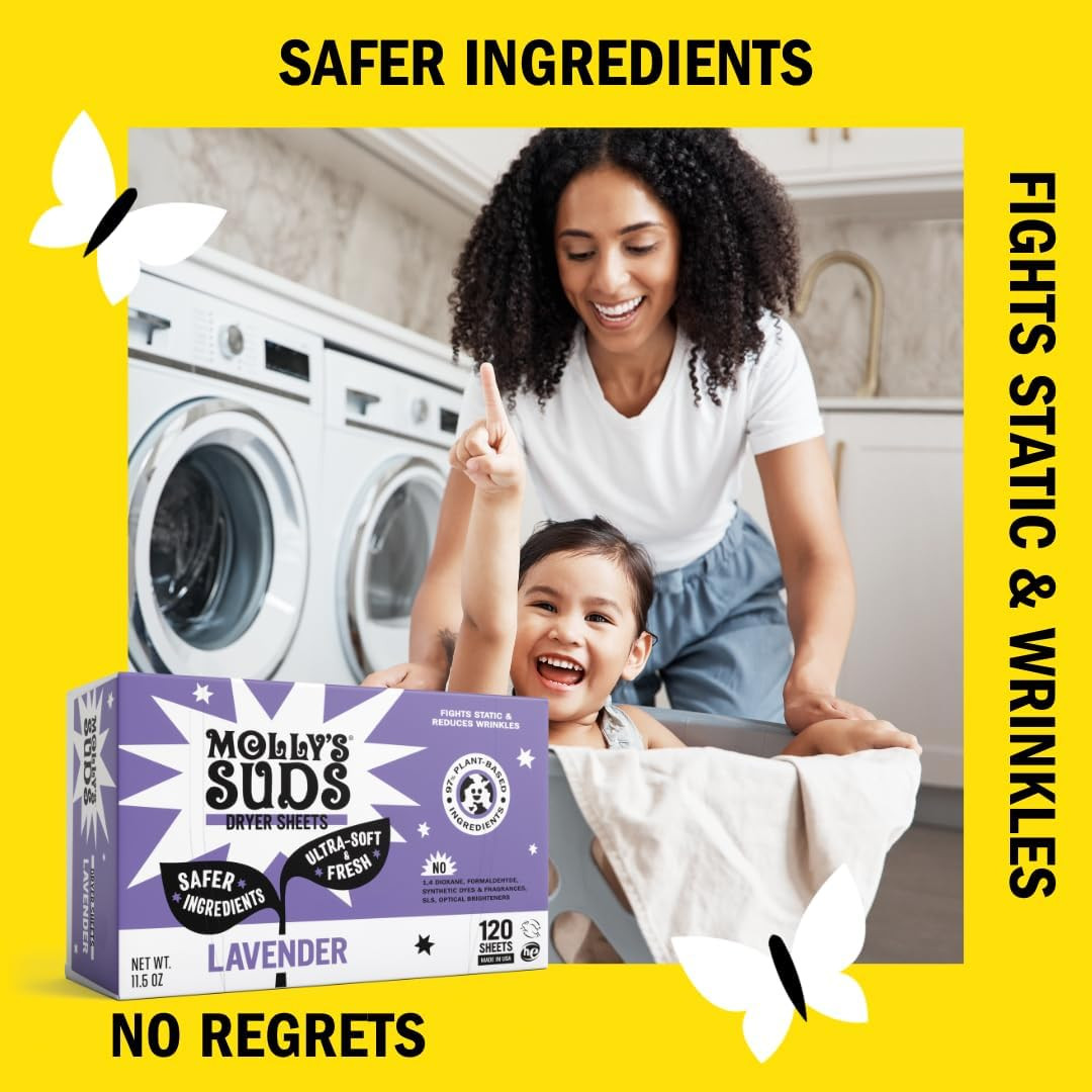 Molly’s Suds Dryer Sheets Lavender 120 Sheets Fabric Softener