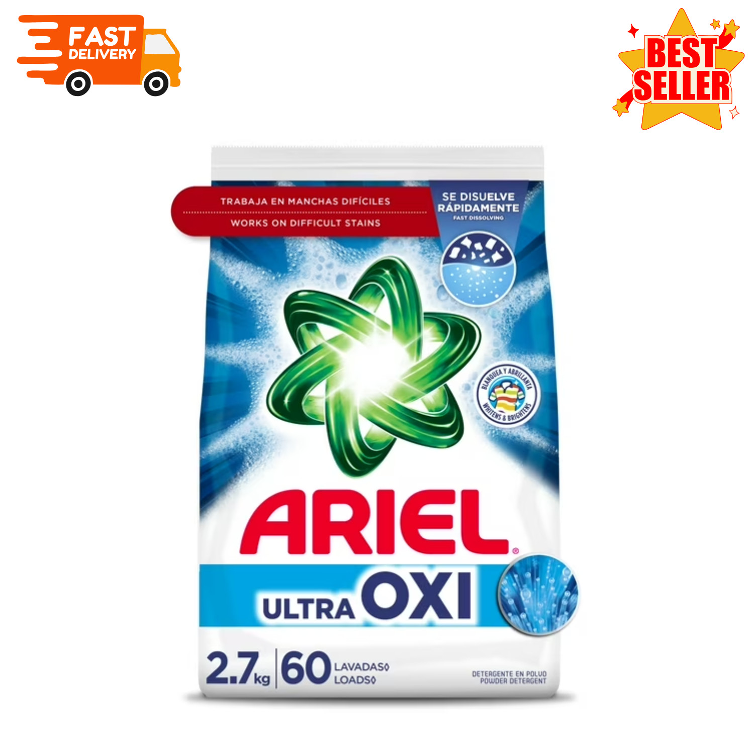 Ariel Ultra Oxi Powder Laundry Detergent Original Scent 2.7 kg 60 Loads Stain