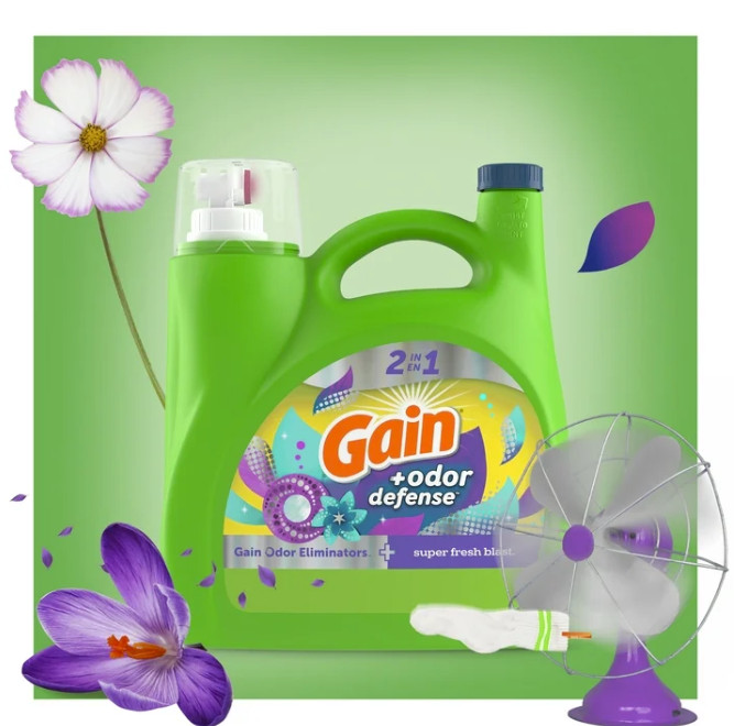 2p Gain Odor Defense Liquid Laundry Detergent, Super Fresh Blast Scent 194 fl oz