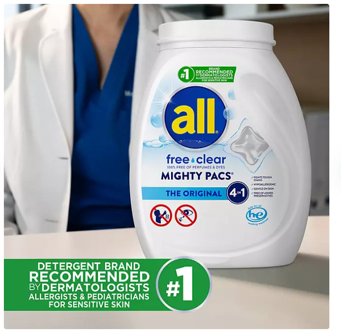 all free clear MIGHTY PACS Laundry Detergent Pacs, The Original, 120 ct.