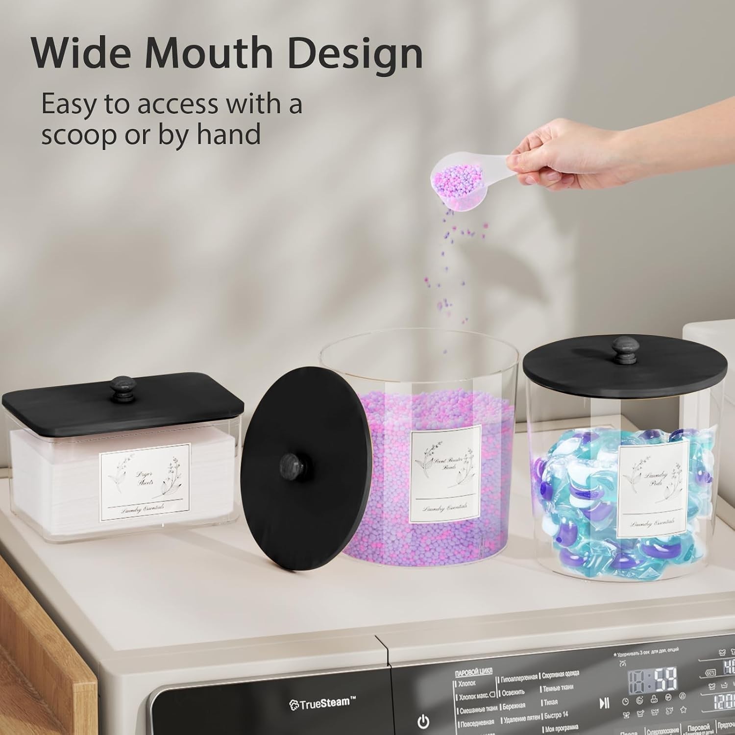 3 Pack Clear Laundry Powder Container & Dryer Sheet Holder,Black Lid | Modern…