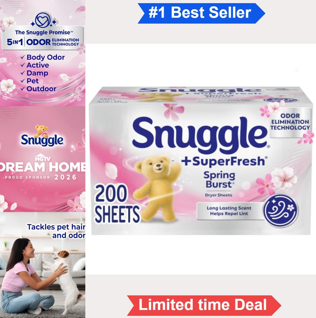 200 Count Dryer Sheets Odor Eliminating Static Reducing Softening Spring Burst