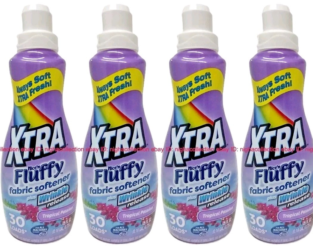 4x xtranice’n Fluffy Liquid Fabric Softener Tropical Passion 25 oz Ea =120 Loads
