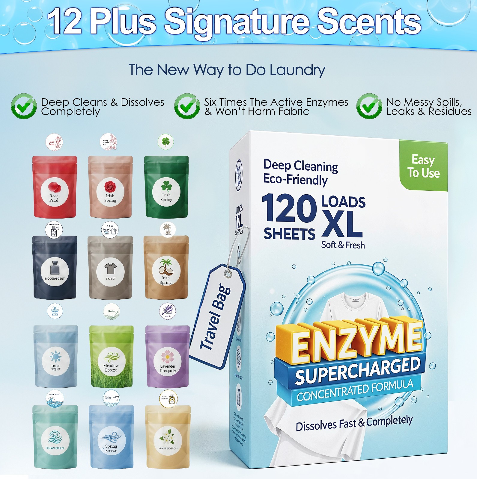 Laundry Detergent Sheets (120 Loads) Eco-Friendly, Hypoallergenic, & Enzyme-Base