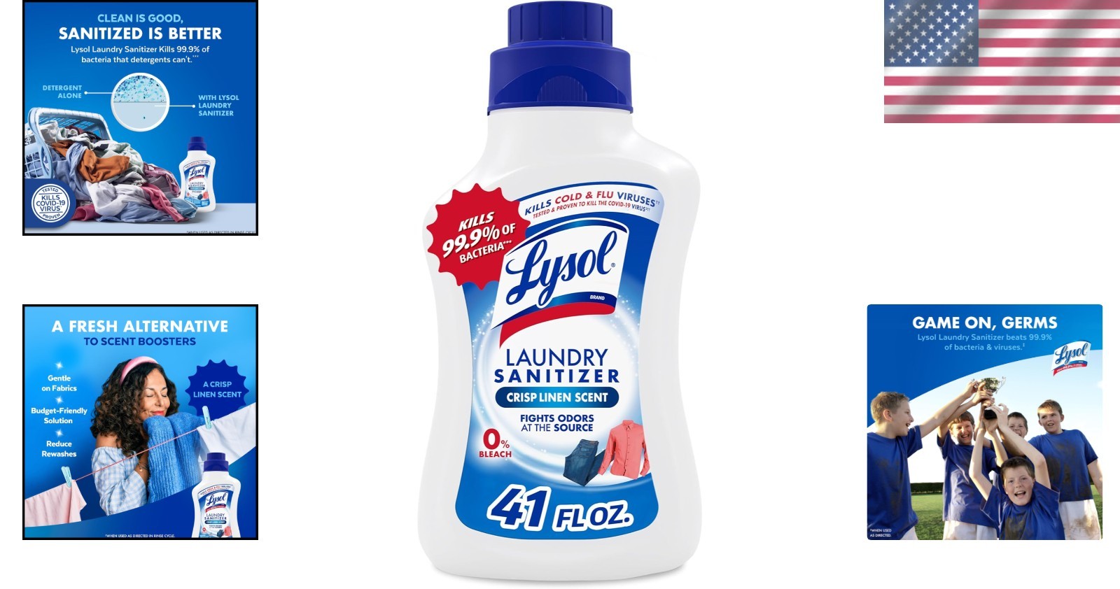 41 Fl Oz Laundry Sanitizer & Odor Eliminator in Crisp Linen Scent – Safe & Ef…