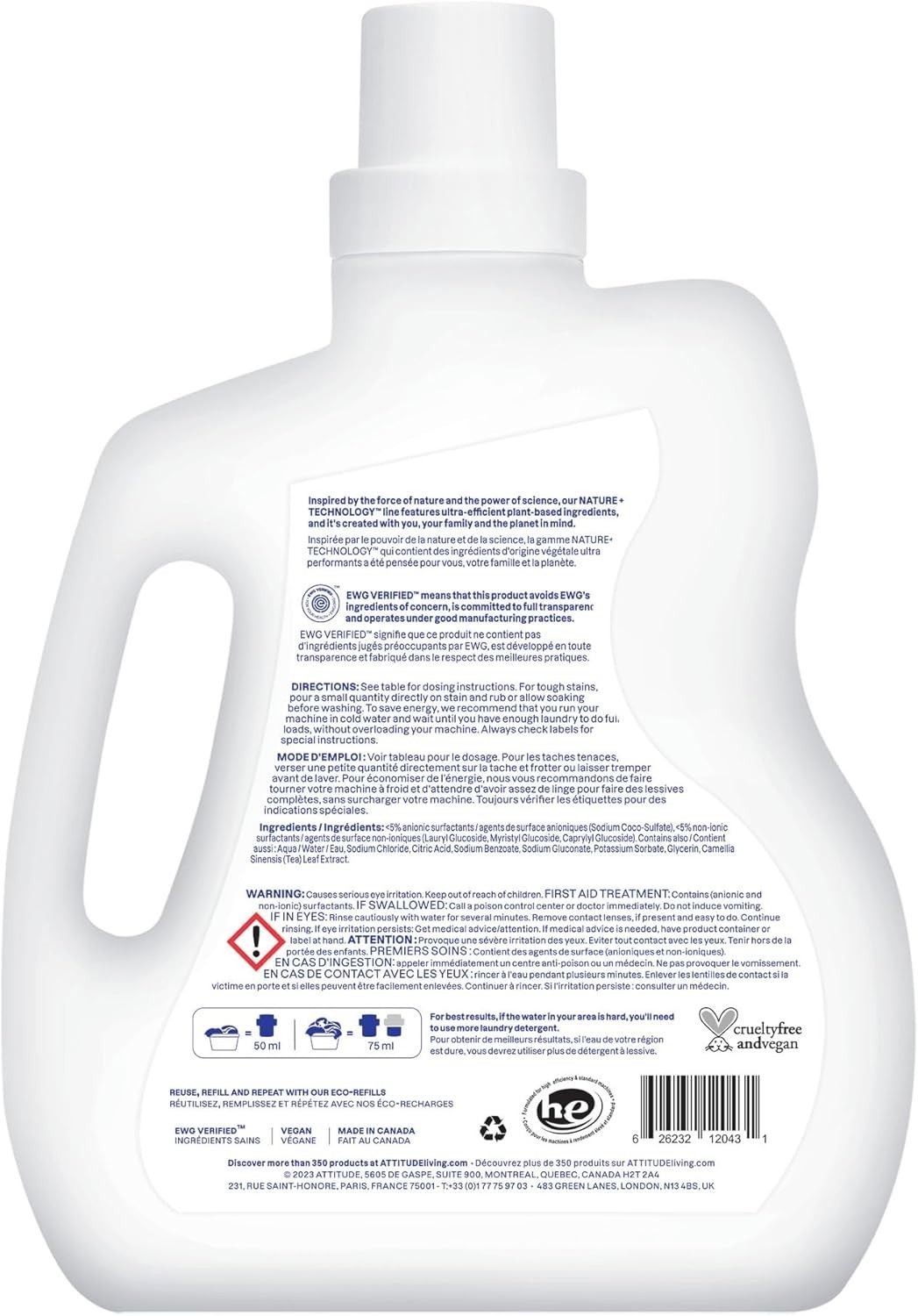 Attitude Liquid Laundry Detergent EWG Verified 40 Loads Unscented