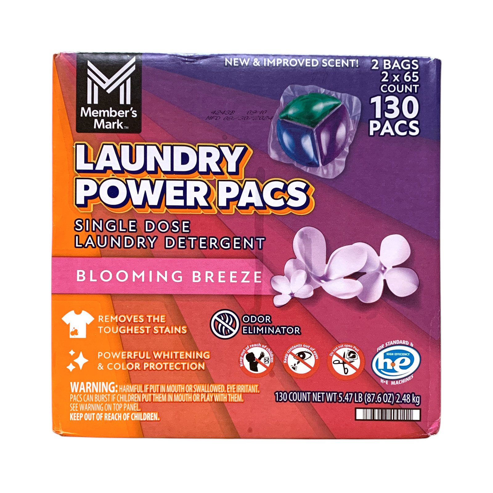 Member’s Mark Single Dose Laundry Power Pacs, Blooming Breeze Scent, 130ct.