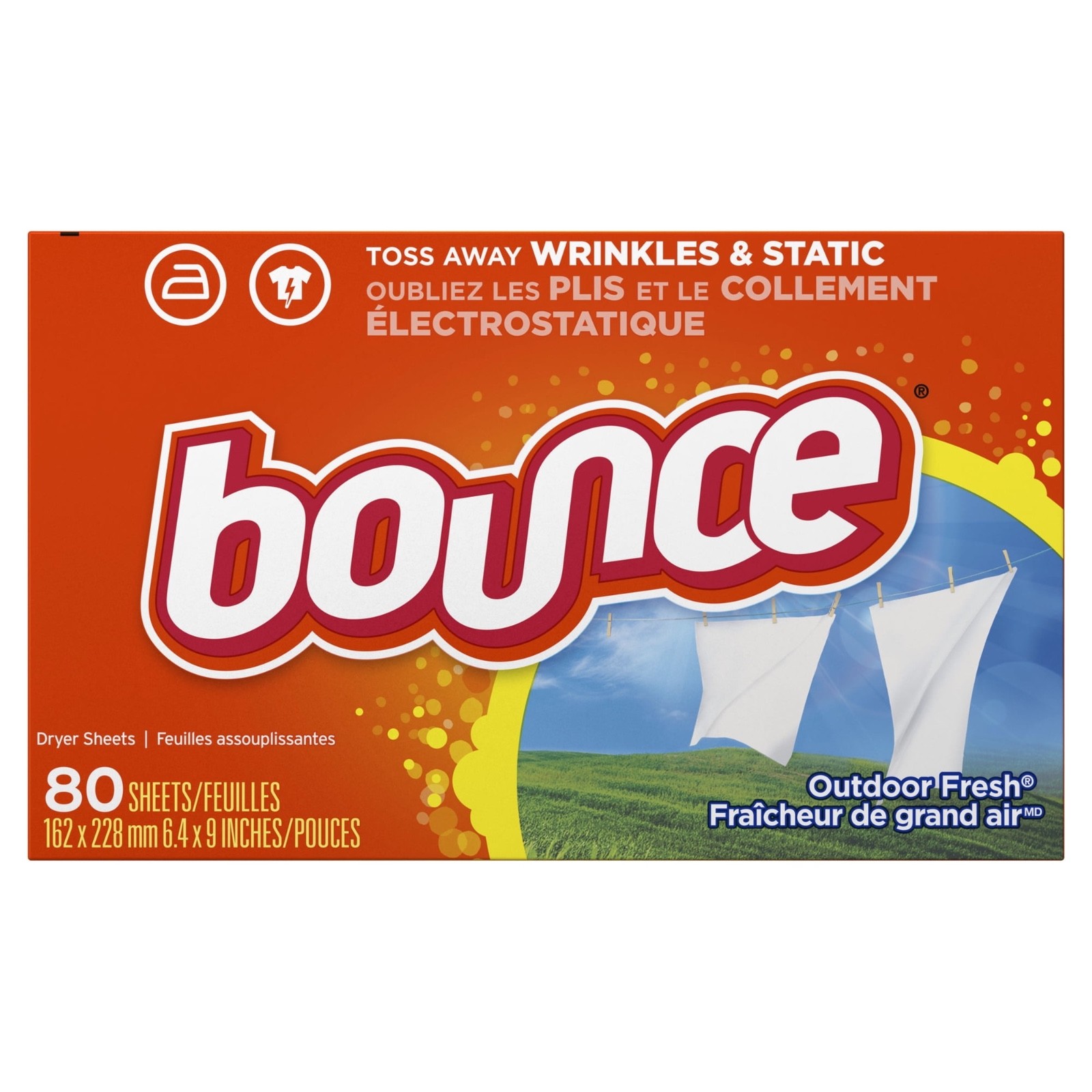 Dryer Sheets, 80 Sheets, Outdoor Fresh Scent Fabric Softener Sheets, Reduces Sta