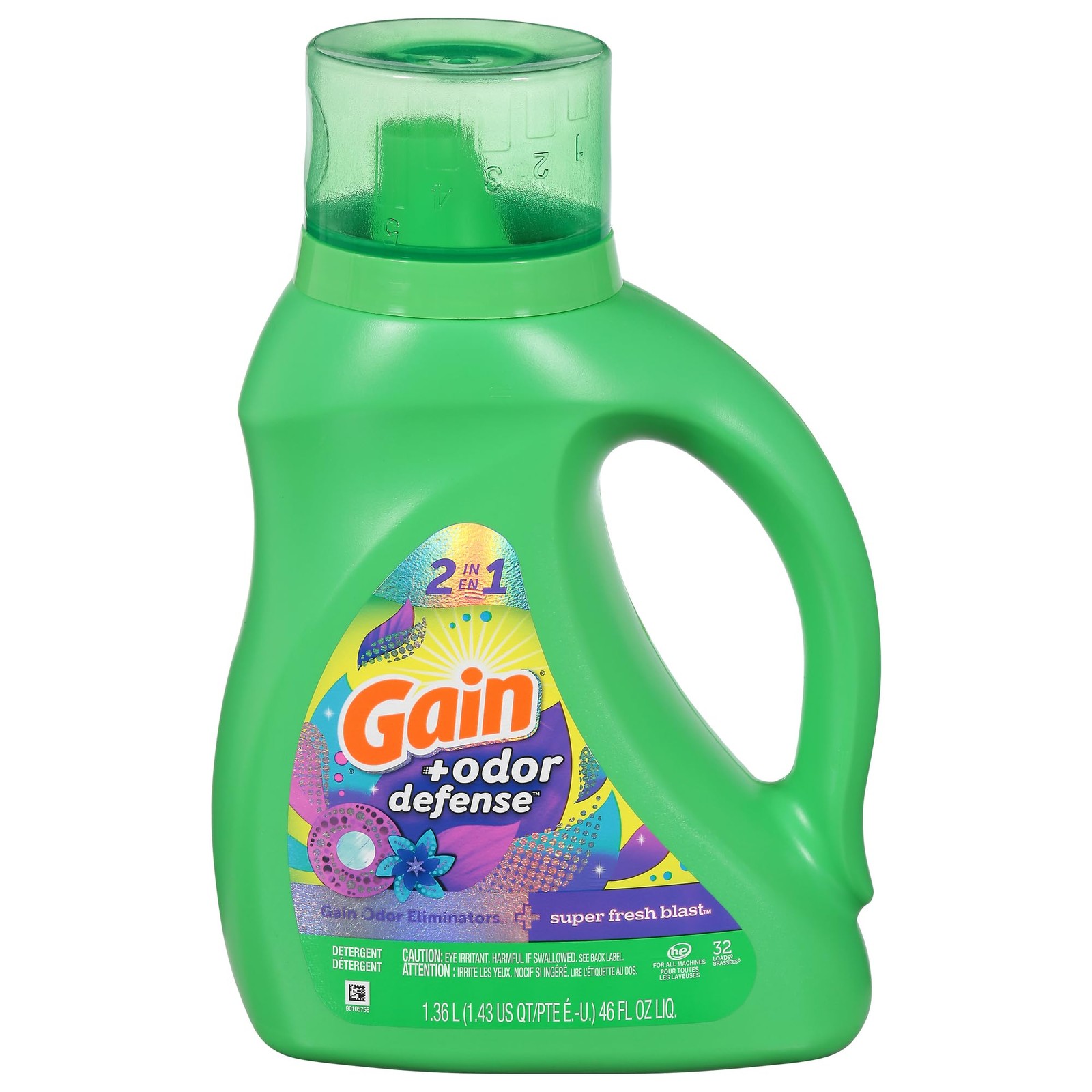 Gain Odor Defense Liquid Laundry Detergent, Super Fresh Blast Scent, 46 fl oz