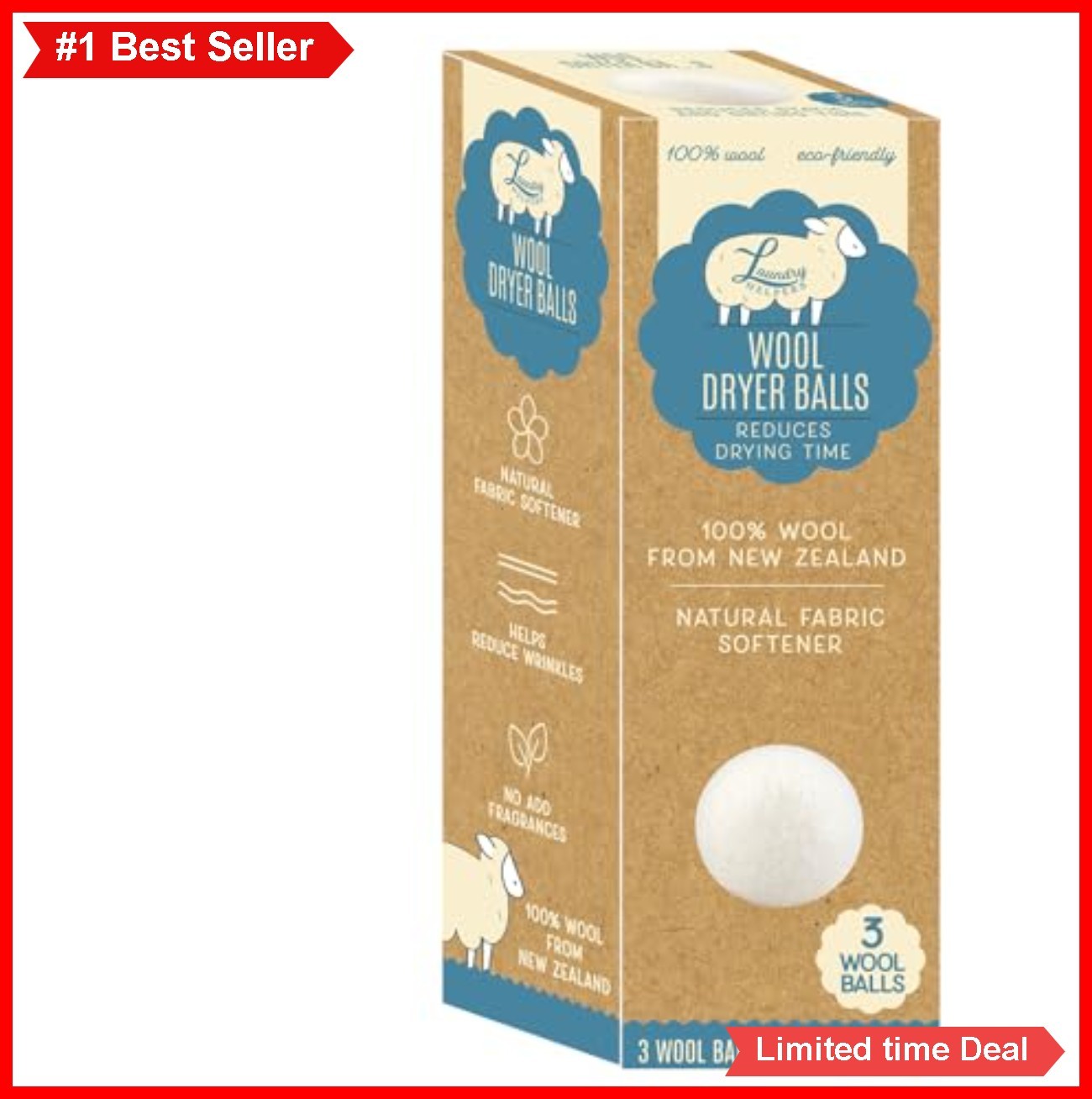 Natural Wool Dryer Balls 3 Pack White With Mesh Laundry Bag Reusable Fabric