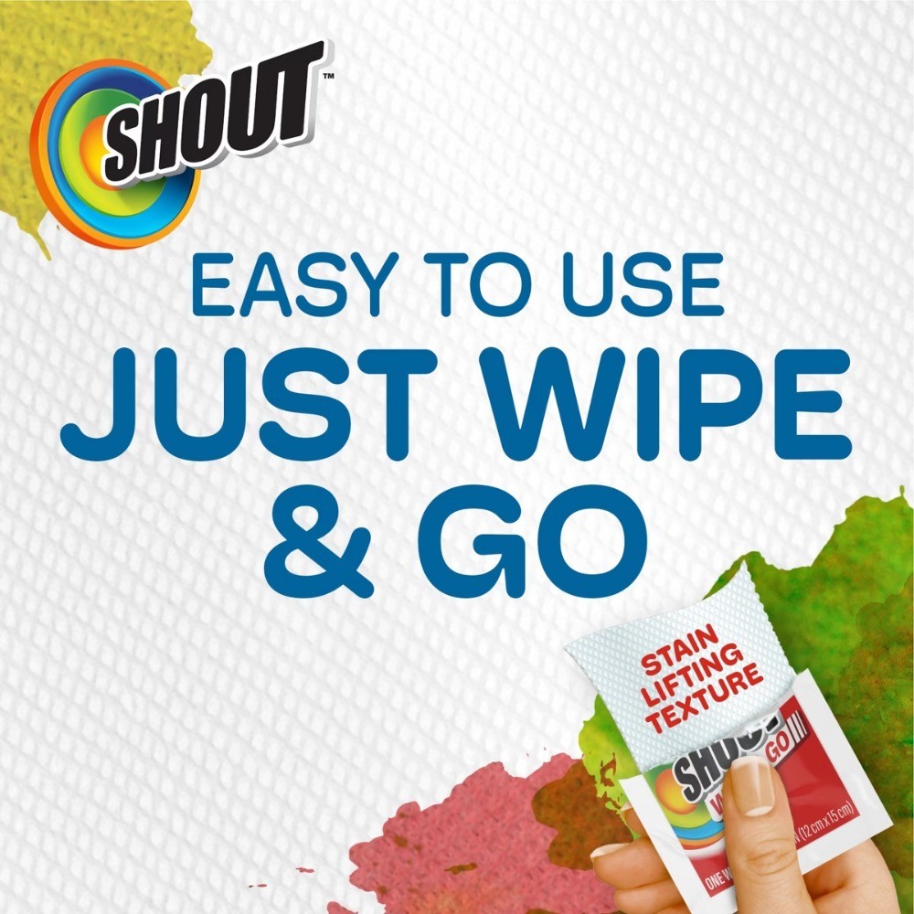 Shout Wipe & Go Travel Stain Remover Wipes for Instant Fabric Stain Removal -4ct