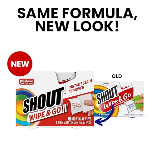 Shout Wipe & Go Instant Stain Remover Wipes – 12 Count (Pack of 6) – 72 Total