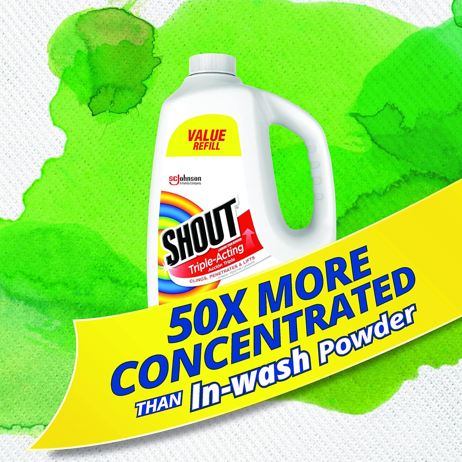 SHOUT TRIPLE ACTING LAUNDRY STAIN REMOVER SPRAY Active Enzyme Clings Stains 60oz