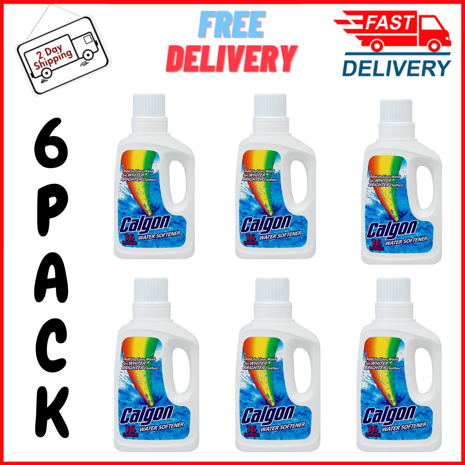 6 PACK Calgon Water Softener, 32oz Bottle, Laundry Detergent Booster Free & Fast