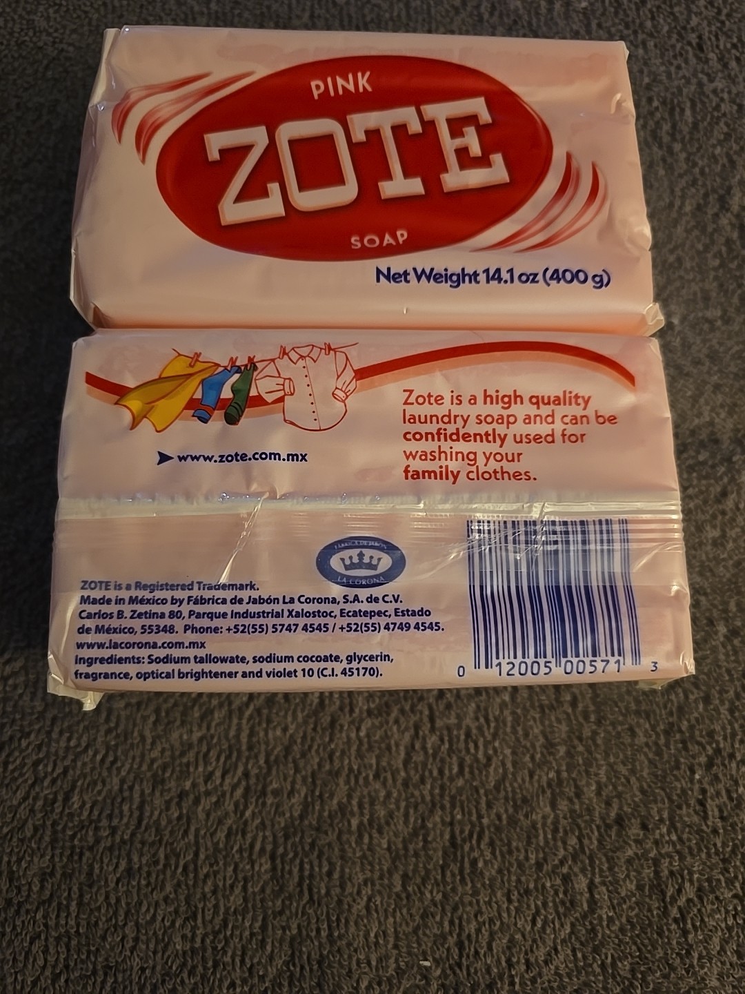 2 Zote Large Pink Laundry Soap Bar Washing Clothes Detergent 14.1 oz (K63)
