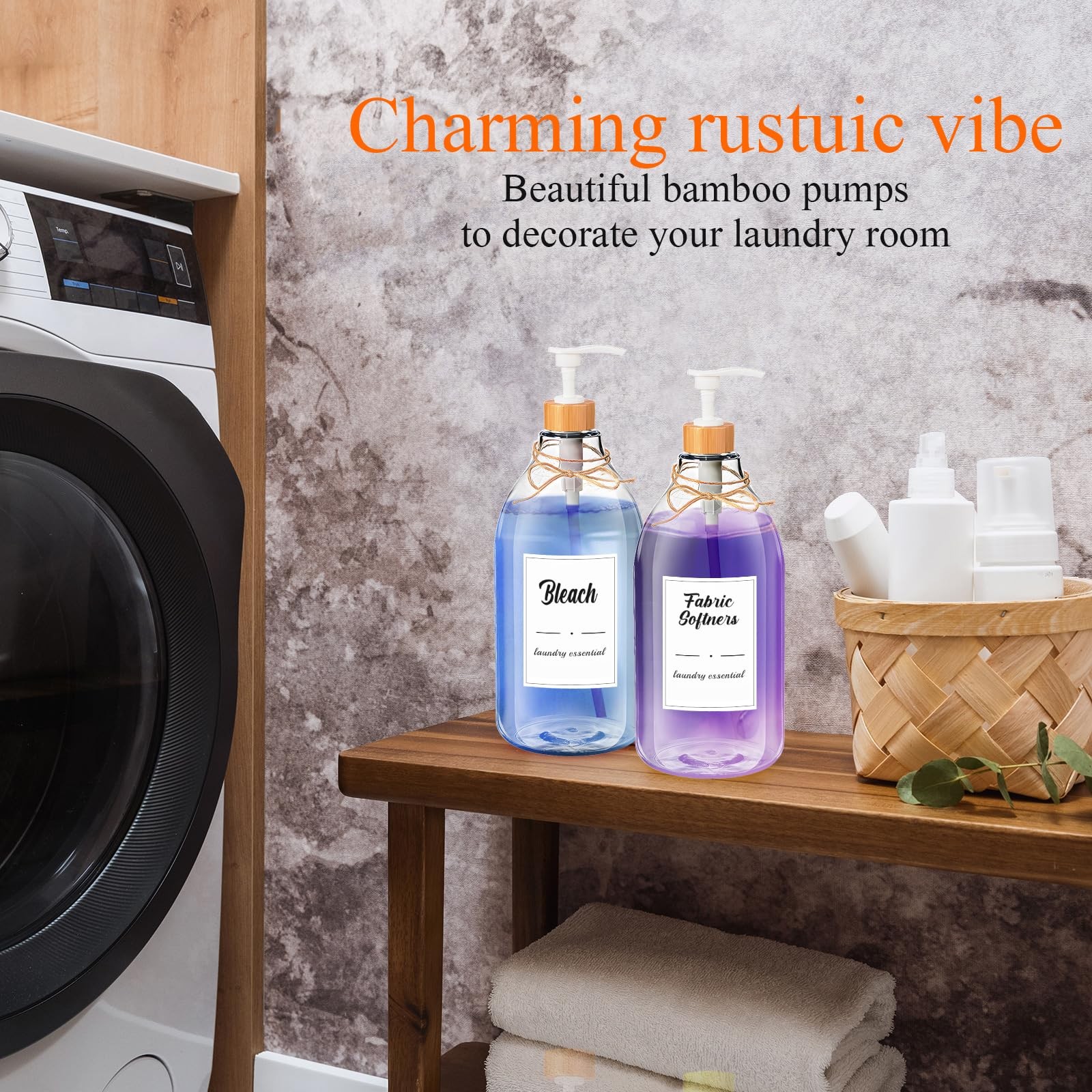 Hushee 4 Pcs Laundry Detergent Dispenser Bottle 67.6 oz Container Liquid Fabric