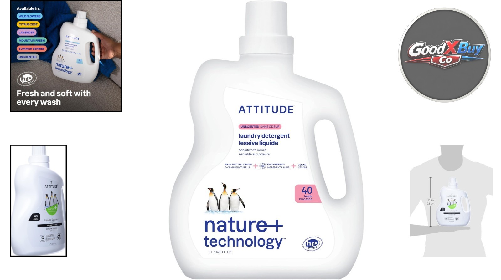 Attitude Liquid Laundry Detergent EWG Verified 40 Loads Unscented