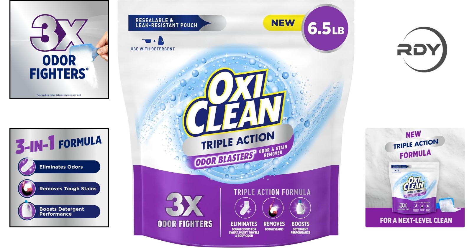Powerful 3X Odor Fighters – Triple Action Stain Remover Powder, 6.5 lbs