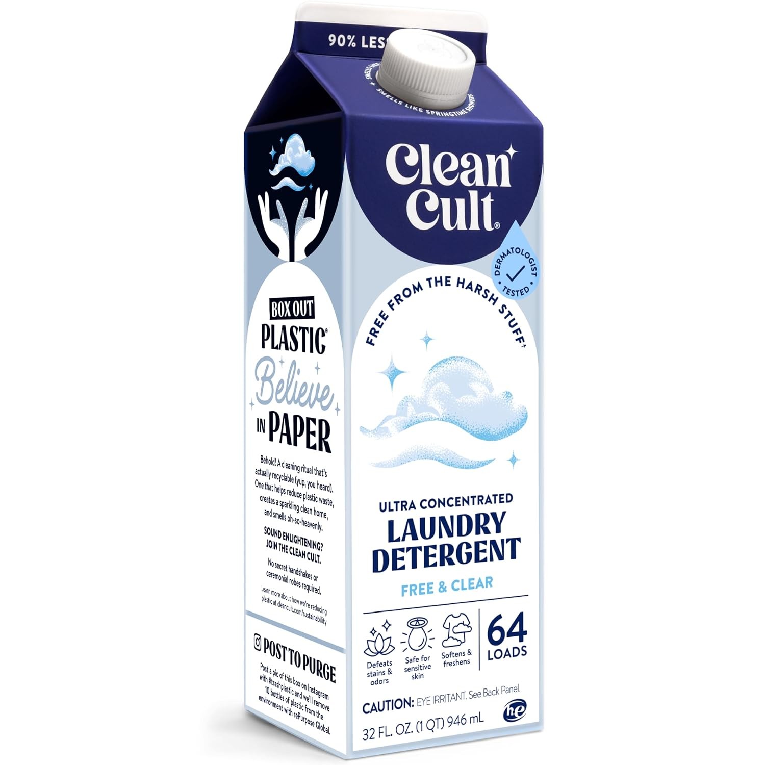 Ultra Concentrated Liquid Laundry Detergent Soap, 64 loads (32 oz), 90% Less Pla