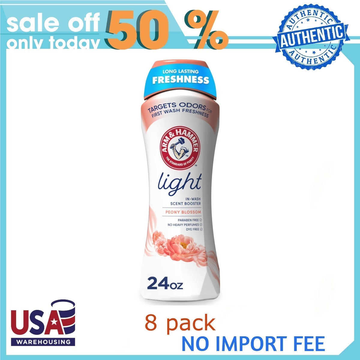 (8 pack) ARM & HAMMER Light In-Wash Scent Booster, No Heavy Perfumes, No Dyes