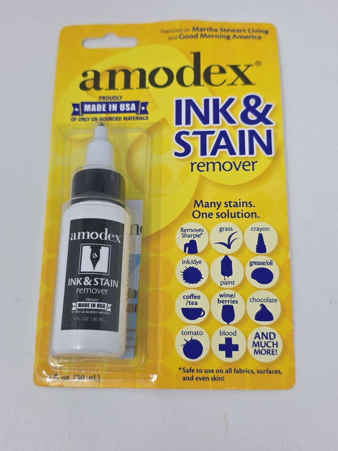 Amodex Non-Toxic Ink and Stain Remover Made In USA – 1 Oz. (30 mL) NEW
