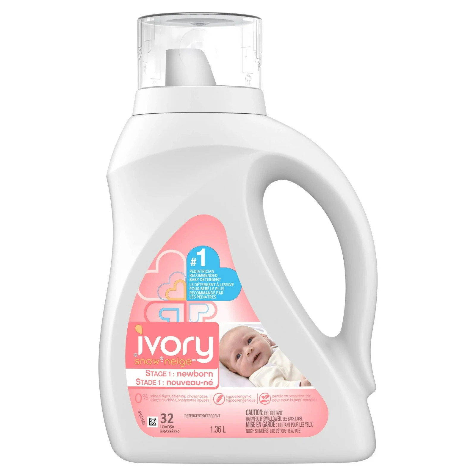Ivory Snow 1 Newborn Baby Liquid Laundry Detergent, 1.36L
