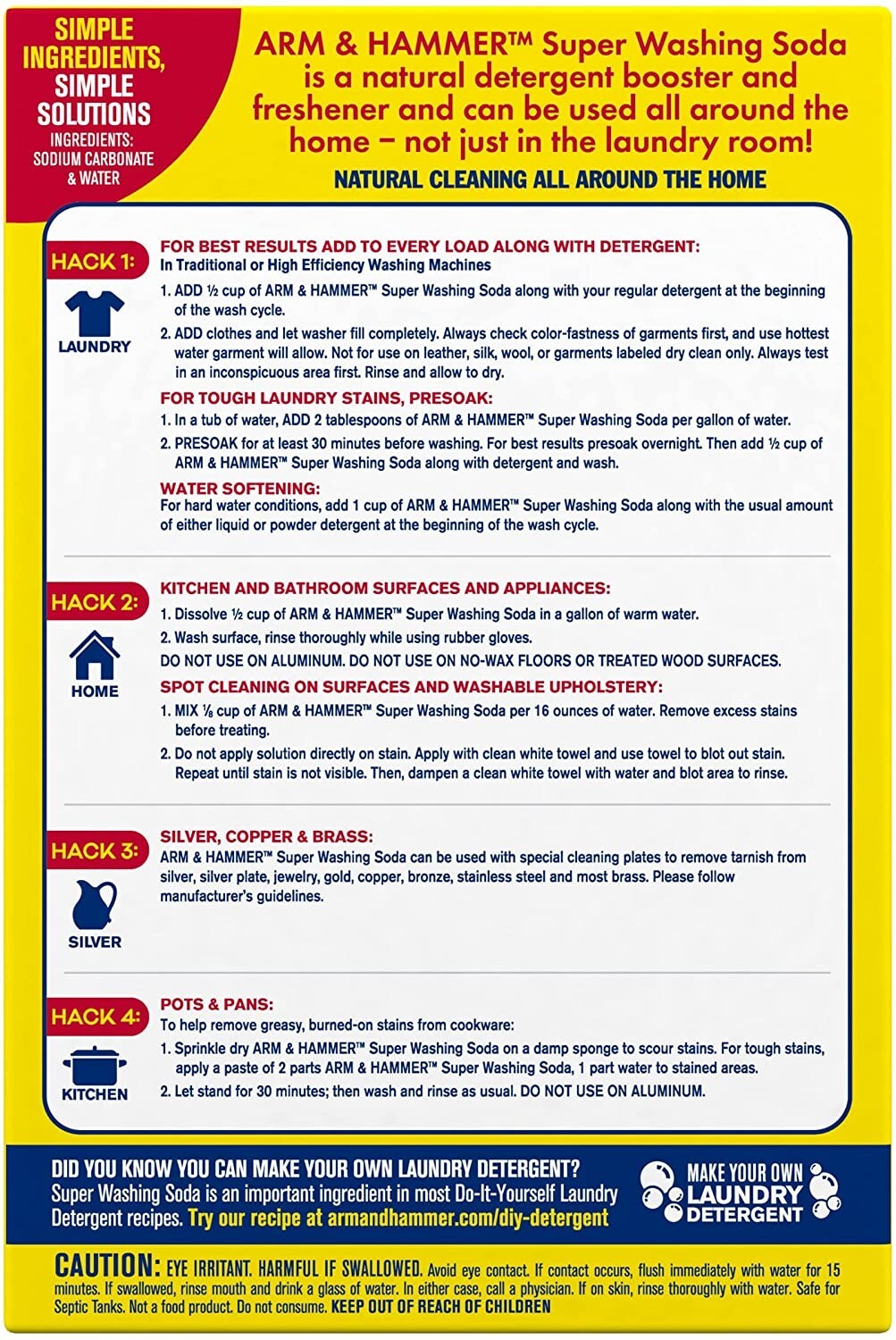 Arm & Hammer Super Washing Soda Detergent Booster & Household Cleaner, 55oz.