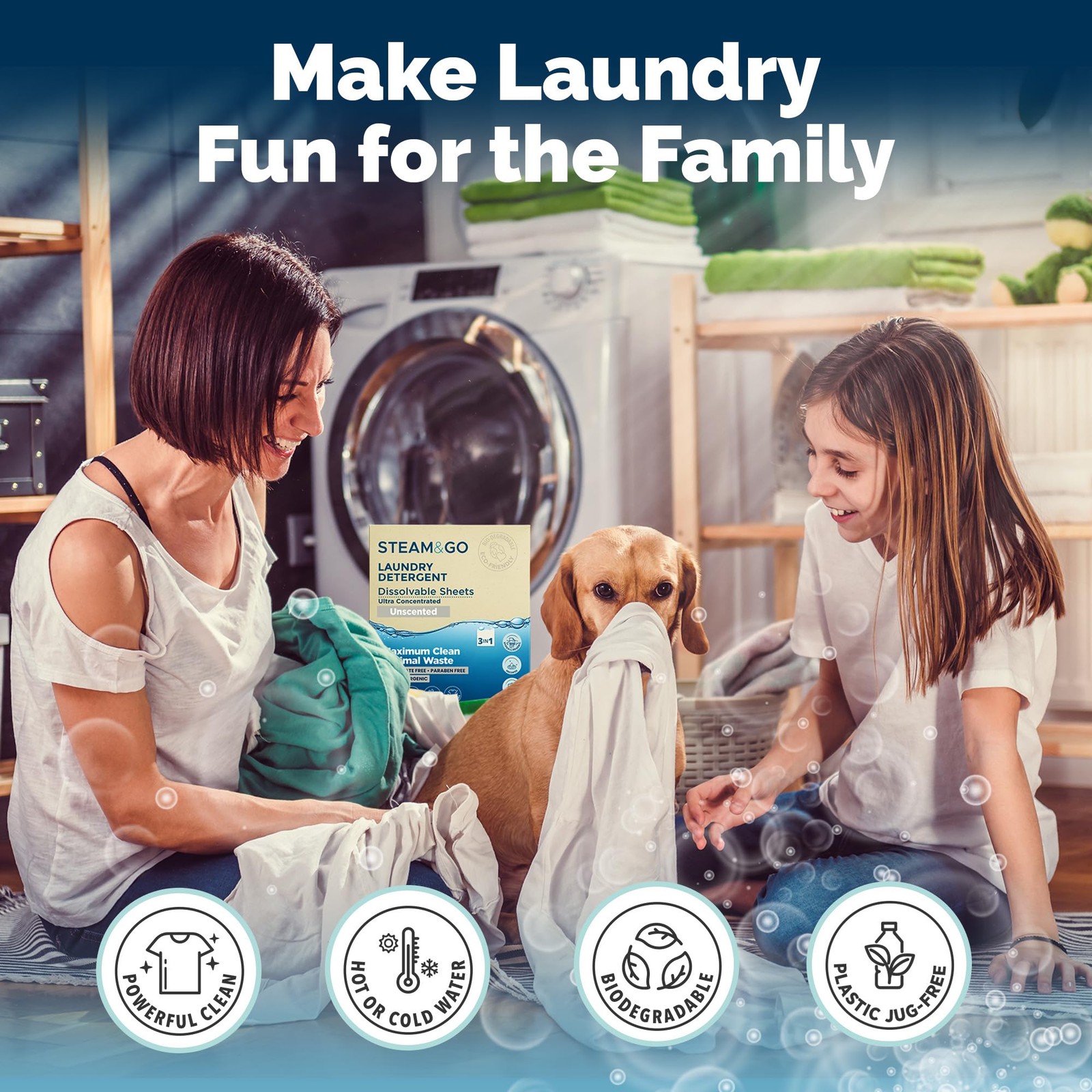 Steam & Go 3-in-1 Dissolvable Laundry Detergent Sheets – Hypoallergenic & Fra…