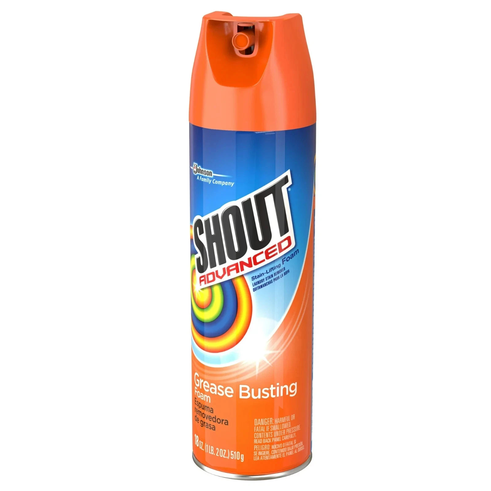 Shout Advanced Grease Busting Foam Stain Remover 18 oz Laundry Pre Treat Spray