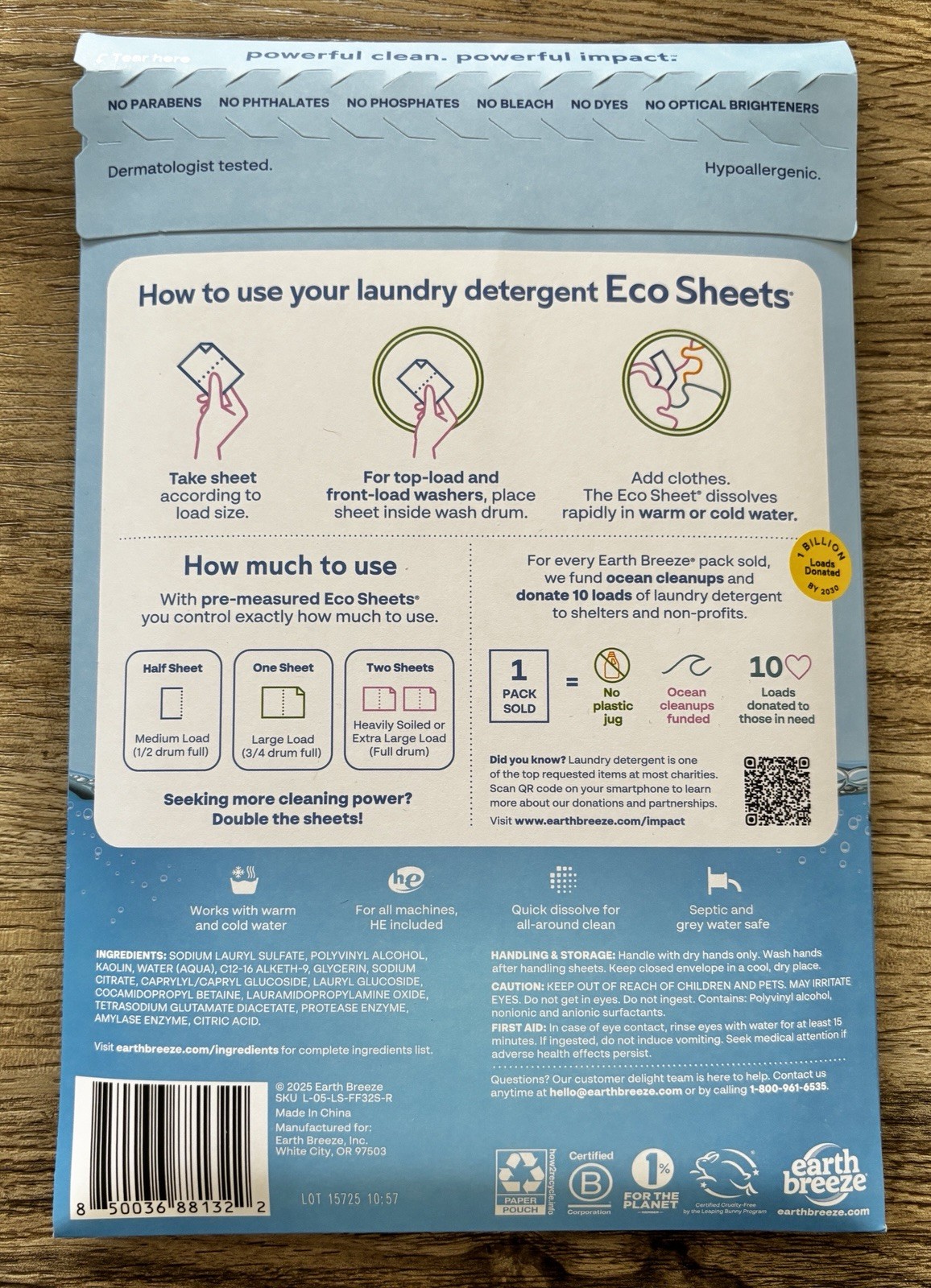 Earth Breeze Laundry Detergent Sheets Fragrance-Free 32 Sheets Lot of 3