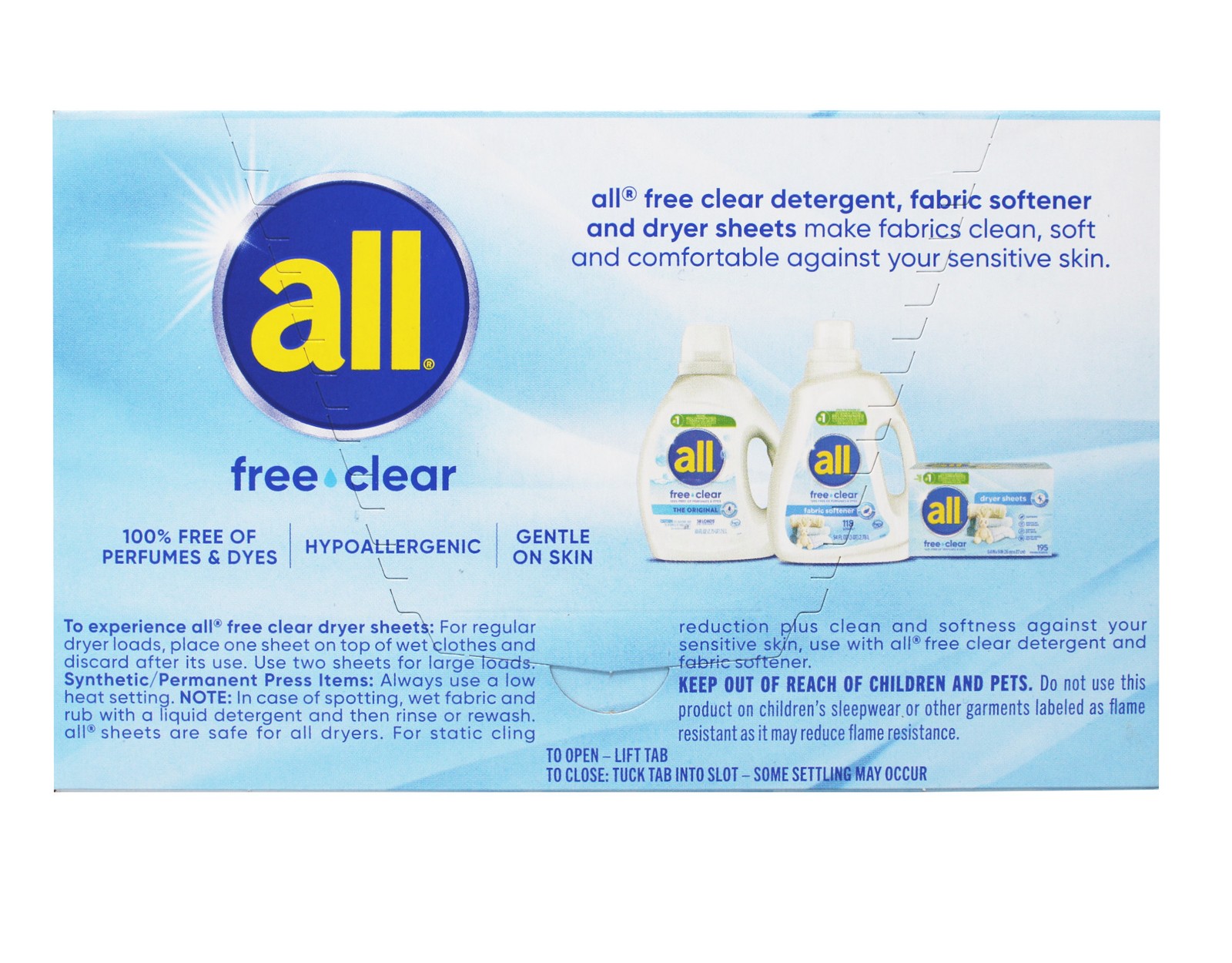 all Fabric Softener Dryer Sheets for Sensitive Skin, Free Clear, 195 Count