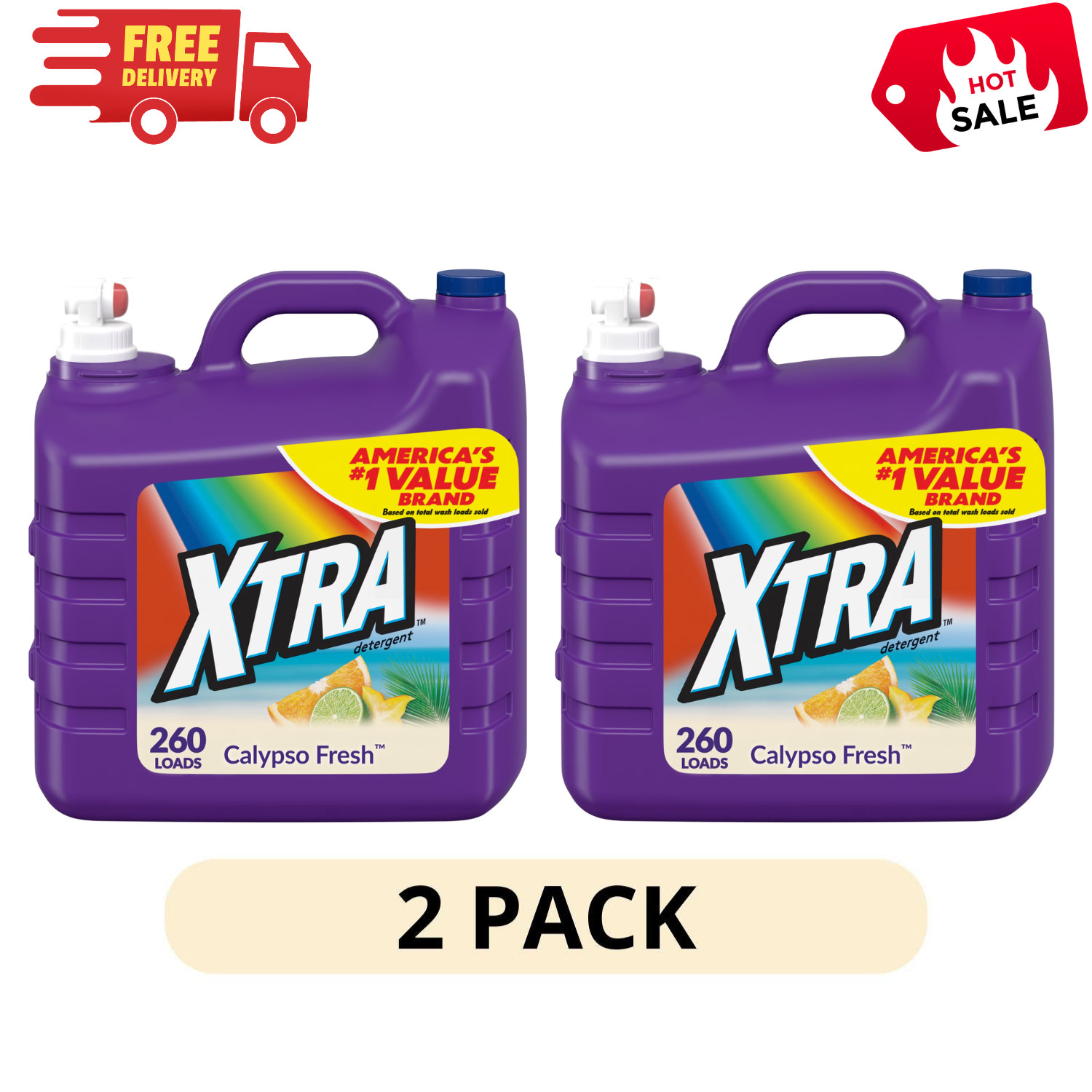 (2PK) Xtra Laundry Detergent Calypso Fresh 312 Fl Oz, 260 Loads Bulk Liquid Soap