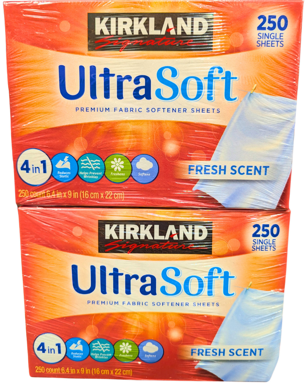 Kirkland Signature Ultra Soft Premium Fabric Softener 2/250 Sheets 500 Total