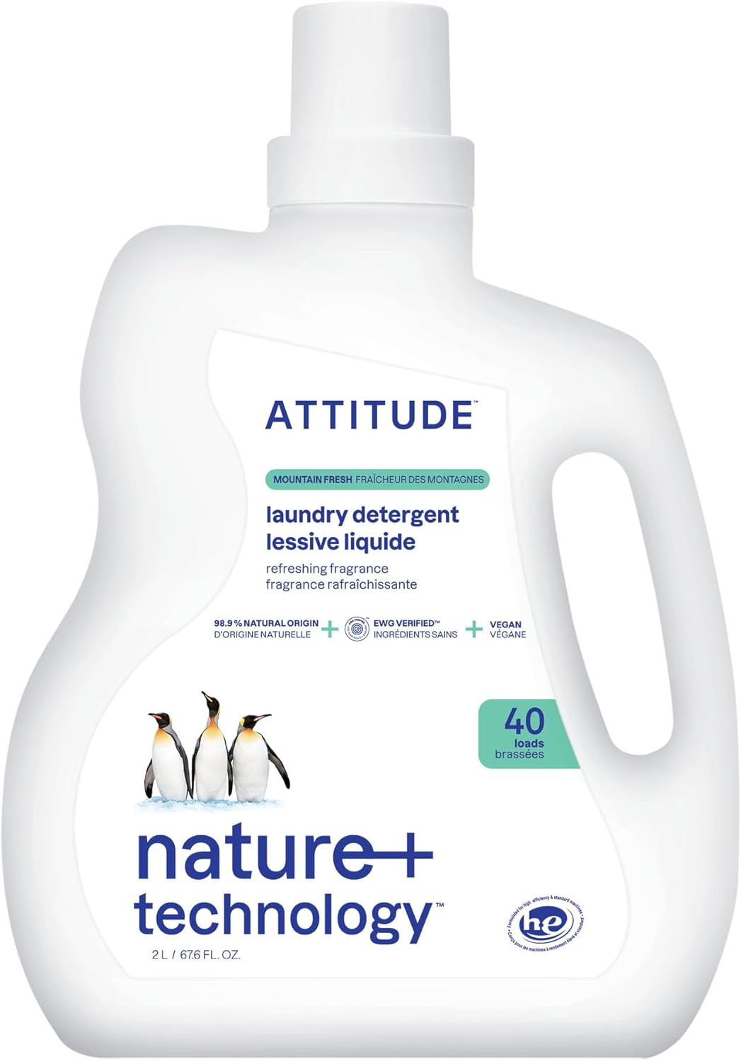 ATTITUDE Liquid Laundry Detergent, EWG Verified, HE Compatible, Plant-Based & Ve