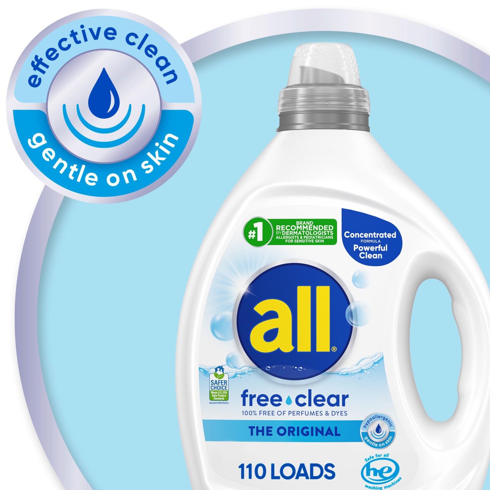 clear, Original, Liquid Laundry Detergent for Sensitive Skin, Unscented and H…
