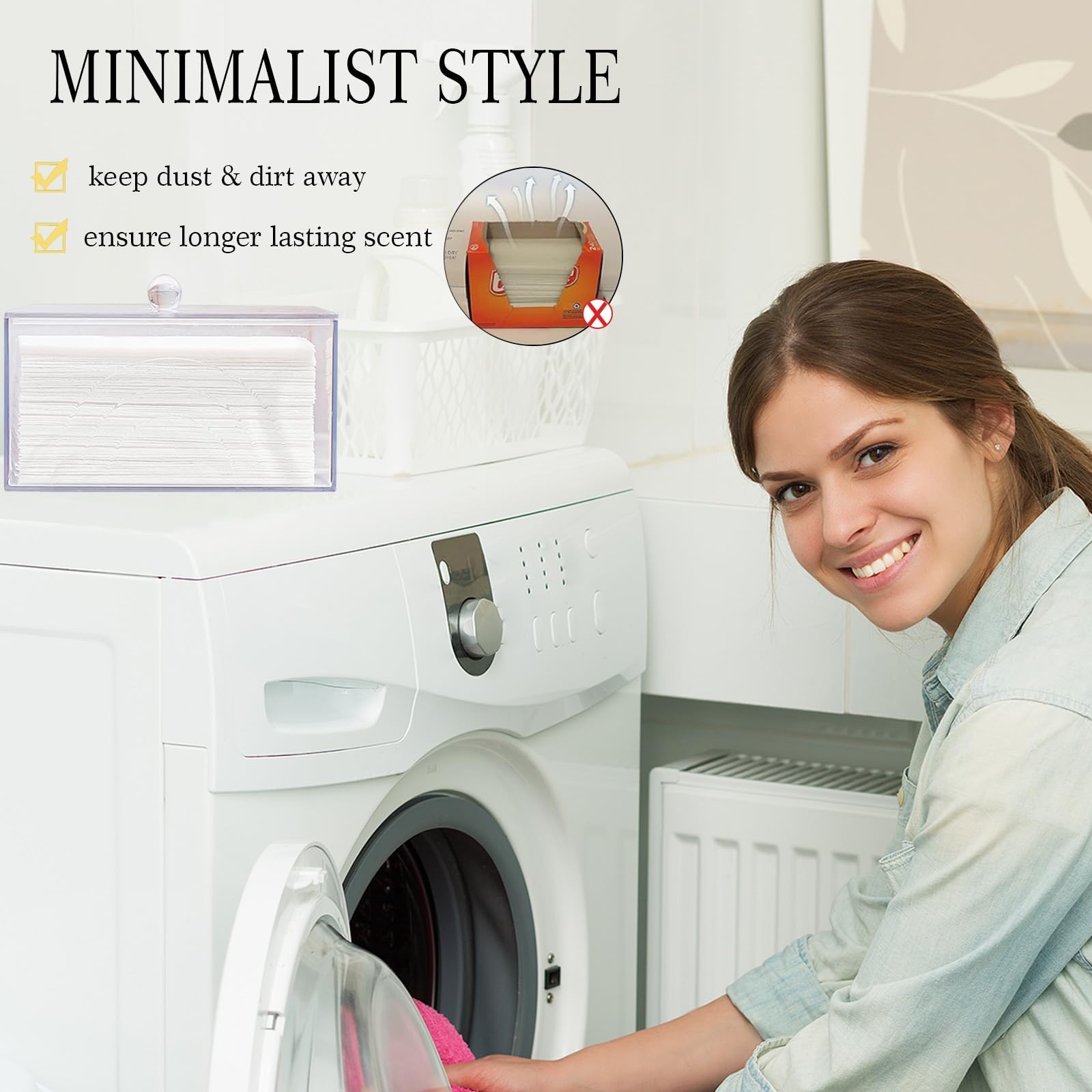 Farmhouse Laundry Dryer Sheet Holder Clear Detergent Pods Container Dryer Balls