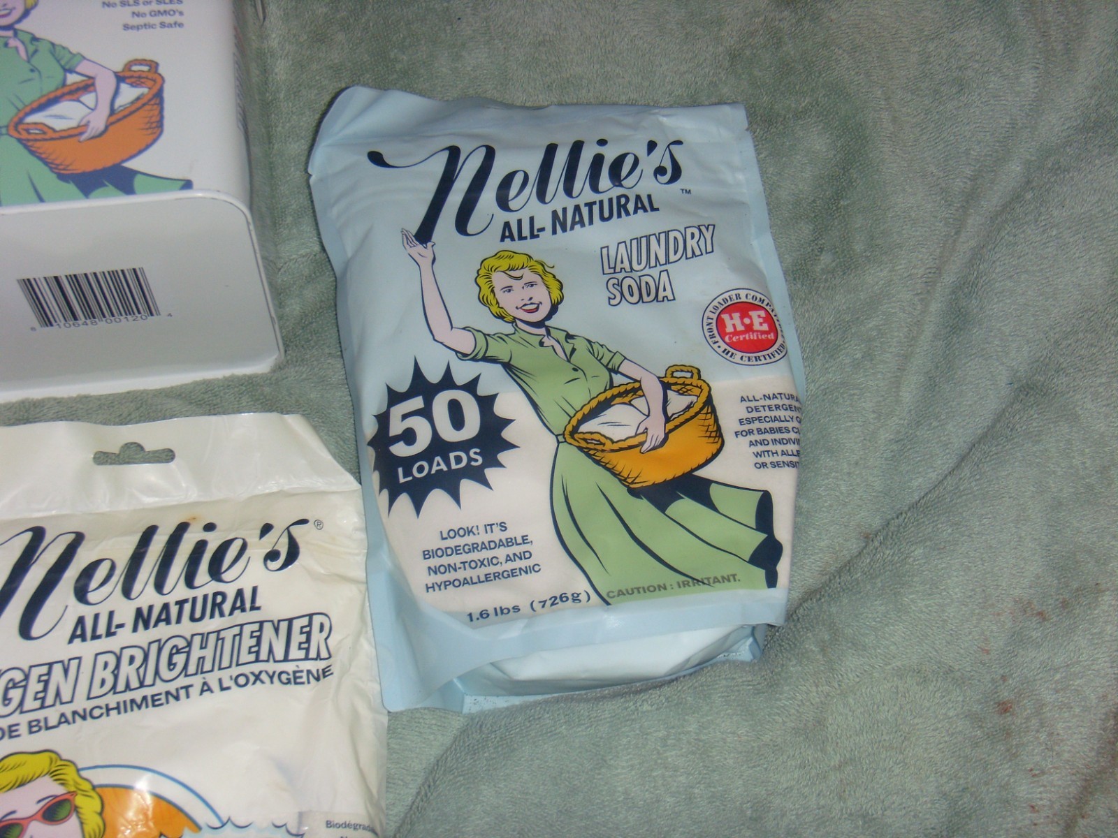 Nellie’s Laundry Soda Lot w/ 100-Load Tin + 2×50 Refills & Oxygen Brightener NEW